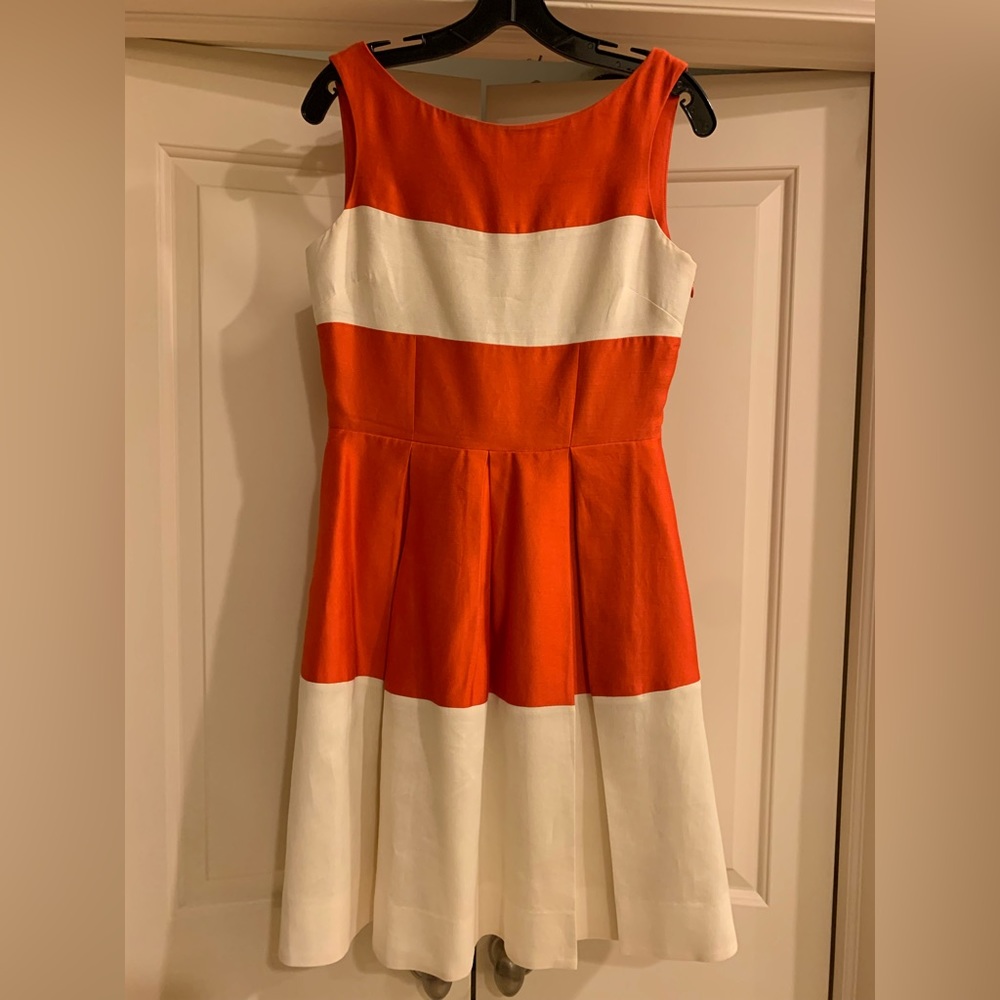 Kate Spade Gayle Color Block Fit and Flare, Hot Orange and Ivory